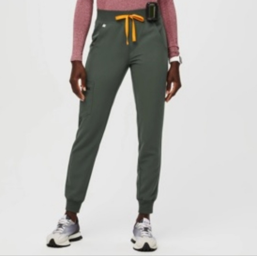 Figs Olive Jogger Pants with Mustard Drawstring